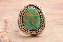 Artie Yellowhorse Genuine Carico Lake Turquoise Sterling Silver Ring